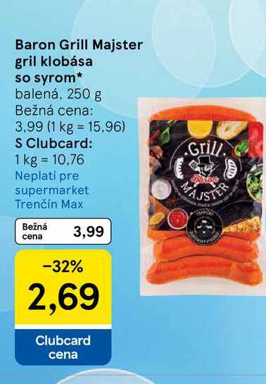 Baron Grill Majster gril klobása so syrom balená, 250 g