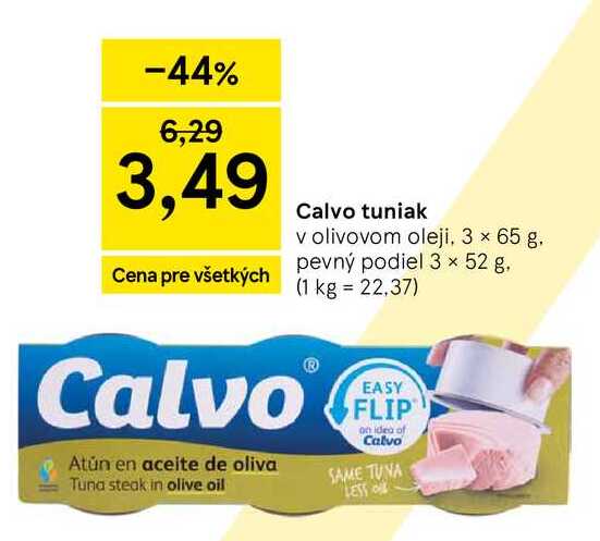 Calvo tuniak v olivovom oleji, 3 × 65 g