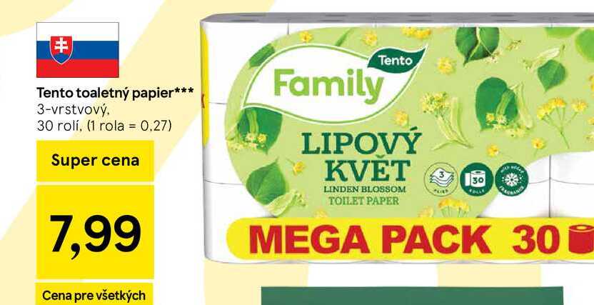 Tento toaletný papier 3-vrstvový, 30 rolí