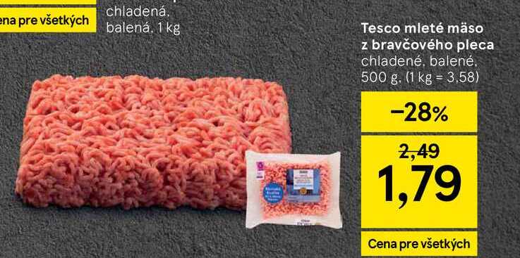 Tesco mleté mäso z bravčového pleca chladené, balené 500 g