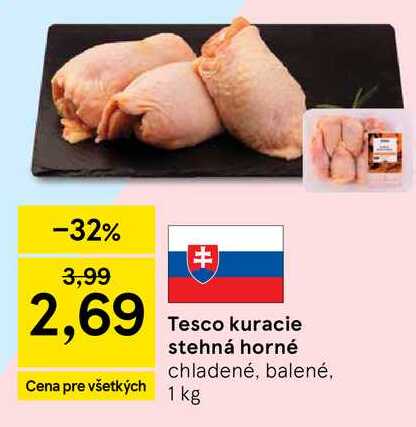Tesco kuracie stehná horné chladené, balené, 1 kg