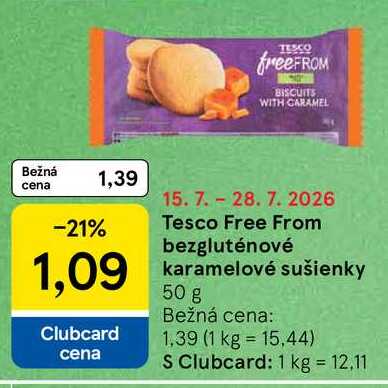 Tesco Free From bezgluténové karamelové sušienky 50 g  v akcii