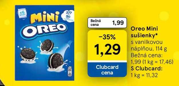 Oreo Mini sušienky s vanilkovou náplňou, 114 g v akcii