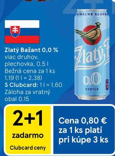 Zlatý Bažant 0,0% viac druhov, plechovka, 0,5l