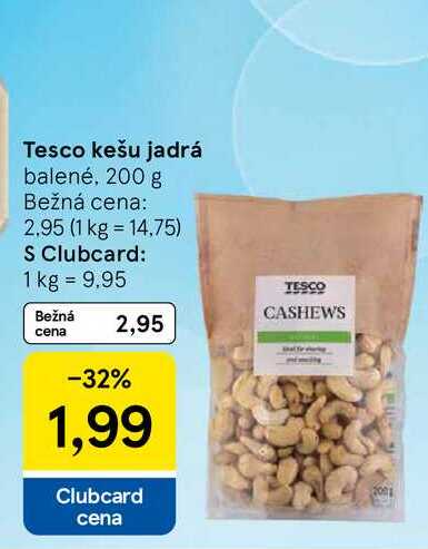 Tesco kešu jadrá balené, 200 g