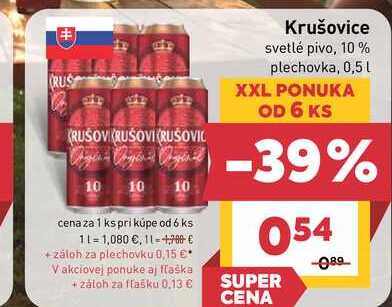 Krušovice svetlé pivo, 10% plechovka, 0,5 l