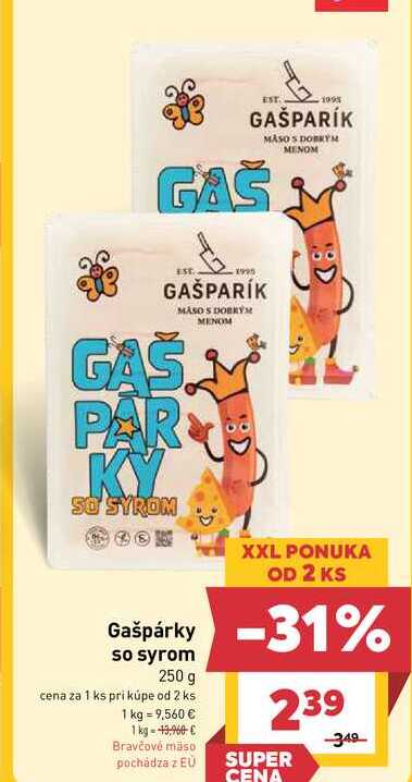 Gašpárky so syrom cena za 250g