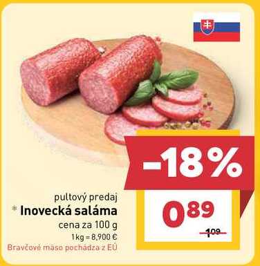 Inovecká saláma cena za 100 g 