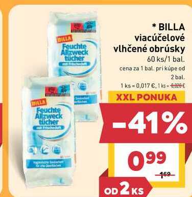 BILLA viacúčelové vlhčené obrúsky 60 ks/1 bal.