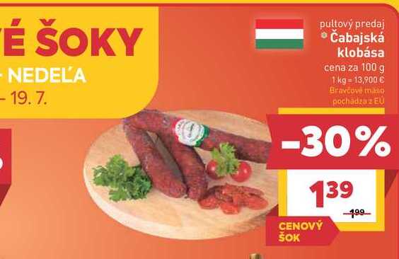 Čabajská klobása cena za 100 g