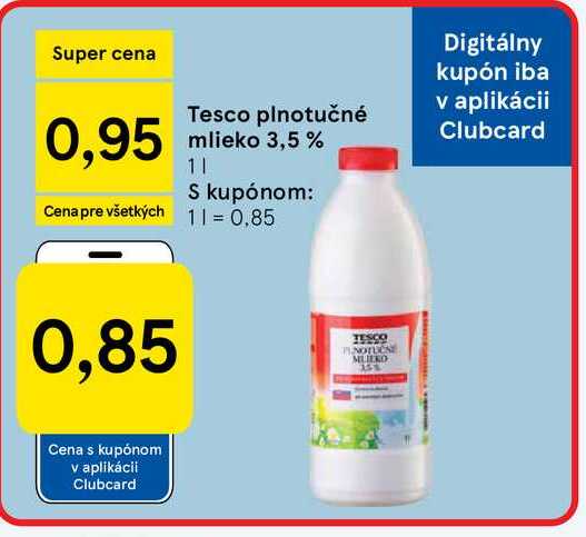 Tesco plnotučné mlieko 3,5 % 1l