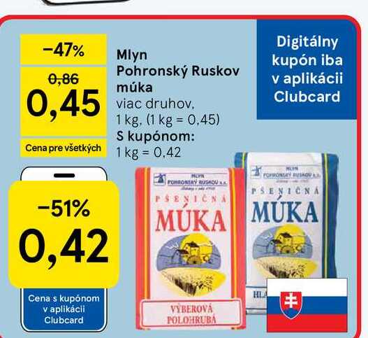 Mlyn Pohronský Ruskov múka viac druhov 1 kg