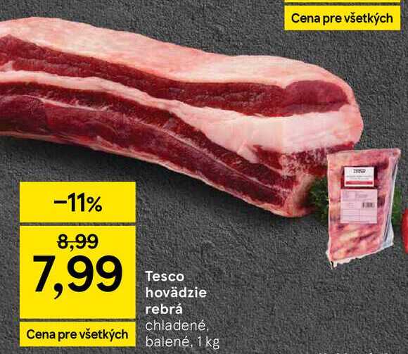 Tesco hovädzie rebrá chladené, balené, 1 kg