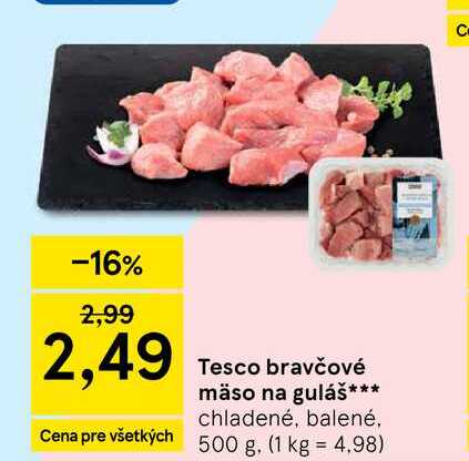 Tesco bravčové mäso na guláš chladené, balené, 500 g