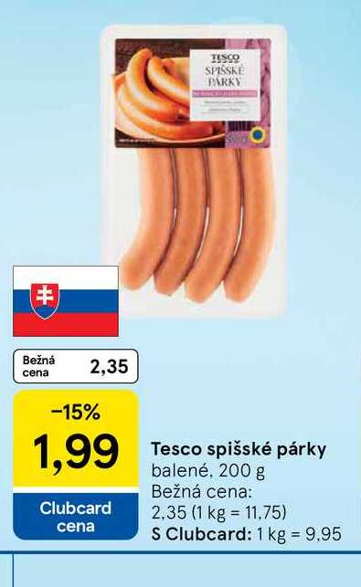 Tesco spišské párky balené, 200 g