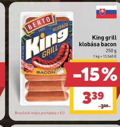 King grill klobása bacon 250 g