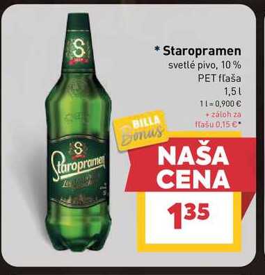 Staropramen svetlé pivo, 10% PET fľaša 1,5l