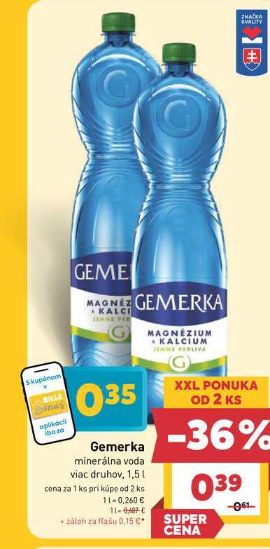Gemerka minerálna voda viac druhov, 1,5l v akcii