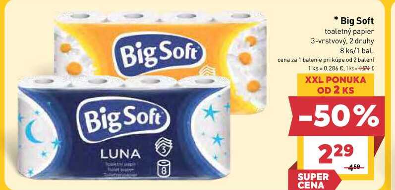Big Soft toaletný papier 3-vrstvový, 2 druhy 8 ks