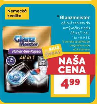 Glanzmeister gélové tablety do umývačky riadu 35 ks/1 bal.