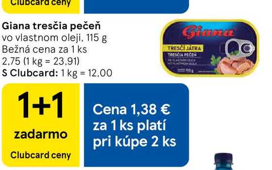 Giana tresčia pečeň vo vlastnom oleji, 115 g