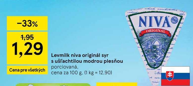 Levmilk niva originál syr s ušľachtilou modrou plesňou porciovaná, cena za 100 g