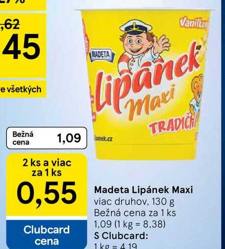 Madeta Lipánek Maxi viac druhov, 130 g 