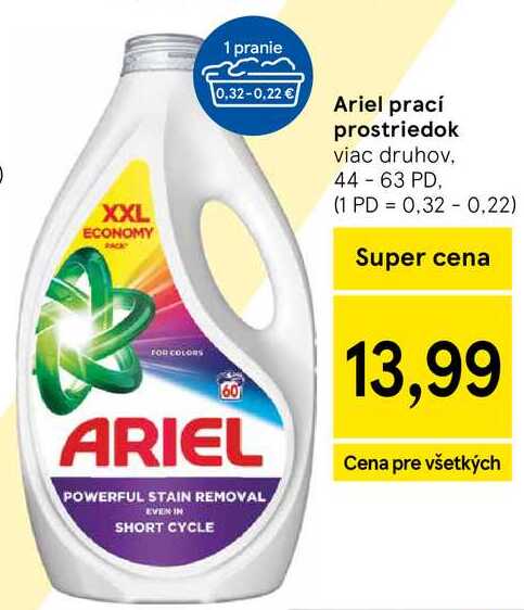 Ariel prací prostriedok viac druhov 44 - 63 PD