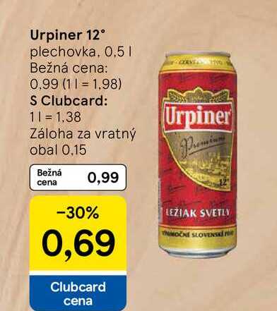 Urpiner 12° plechovka, 0,5l