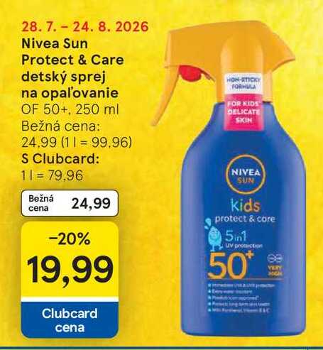Nivea Sun Protect & Care detský sprej na opaľovanie OF 50+, 250 ml 