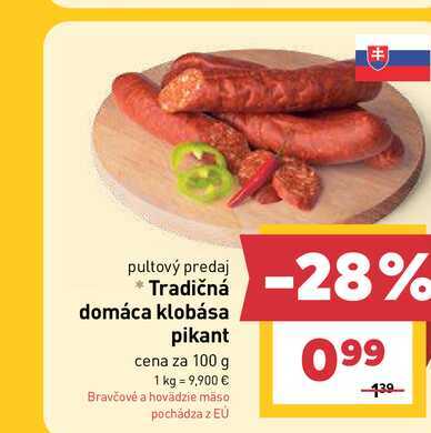 Tradičná domáca klobása pikant cena za 100 g
