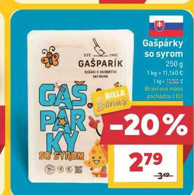 BILLA Bonus Gašpárky so syrom 250 g