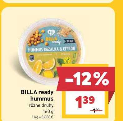 BILLA ready hummus rôzne druhy 160 g