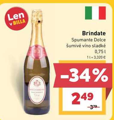 Brindate Spumante Dolce šumivé víno sladké 0,75l v akcii