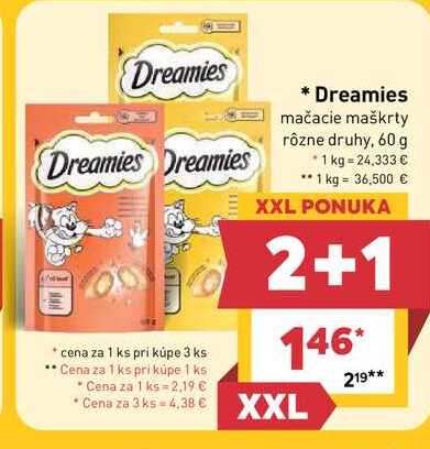 Dreamies mačacie maškrty rôzne druhy, 60 g