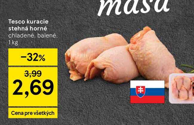 Tesco kuracie stehná horné chladené, balené, 1 kg