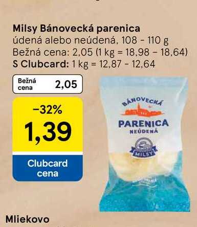 Milsy Bánovecká parenica údená alebo neúdená, 108-110 g