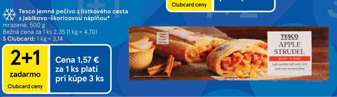 Tesco jemné pečivo z lístkového cesta s jablkovo-škoricovou náplňou mrazené, 500 g