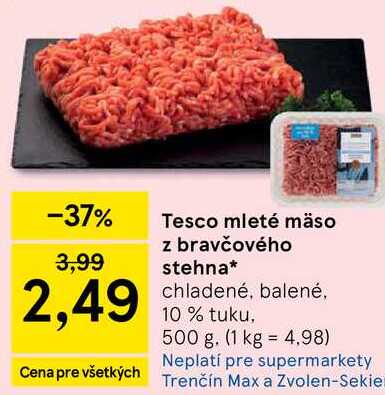 Tesco mleté mäso z bravčového stehna chladené, balené, 10 % tuku, 500 g