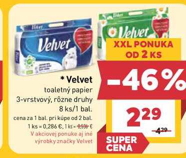 Velvet toaletný papier 3-vrstvový, rôzne druhy 8 ks