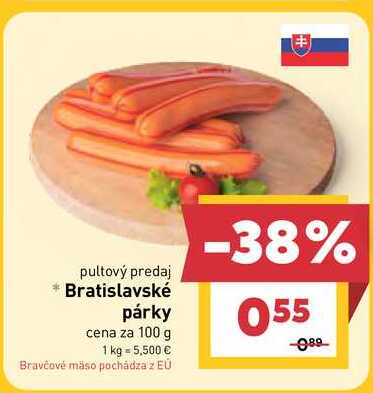 Bratislavské párky cena za 100 g