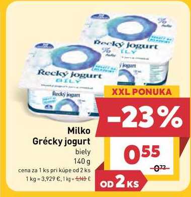 Milko Řecký jogurt biely 140 g v akcii