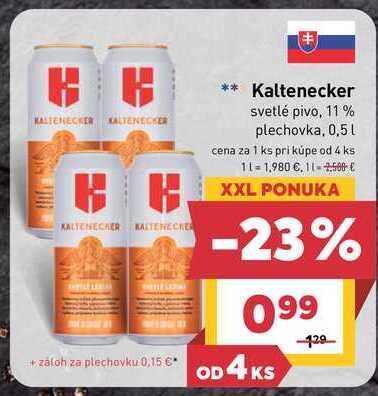 Kaltenecker svetlé pivo, 11% plechovka, 0,5l v akcii