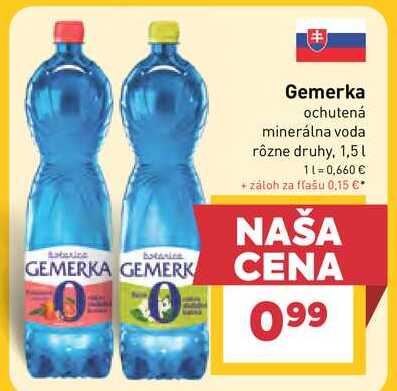 Gemerka ochutená minerálna voda rôzne druhy, 1,5l  v akcii