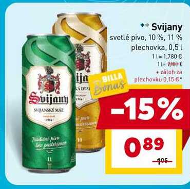 Svijany svetlé pivo, 10%, 11% plechovka, 0,5l