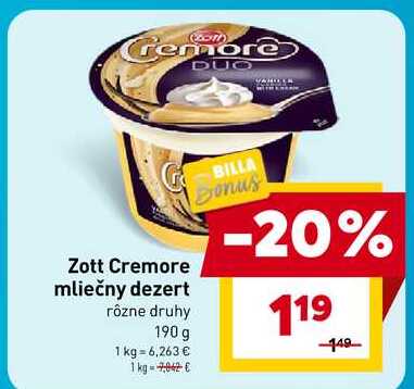 Zott Cremore mliečny dezert rôzne druhy 190 g