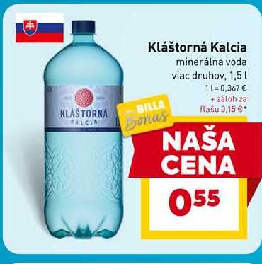 Kláštorná Kalcia minerálna voda viac druhov, 1,5l  v akcii