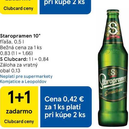 Staropramen 10° fľaša, 0,5 l
