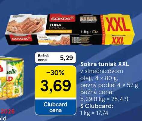 Sokra tuniak XXL v slnečnicovom oleji, 4 × 80 g