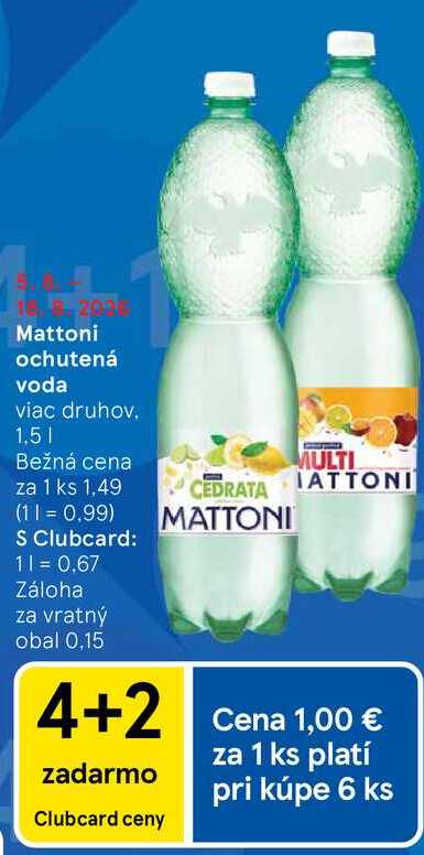Mattoni ochutená voda viac druhov 1,5 l